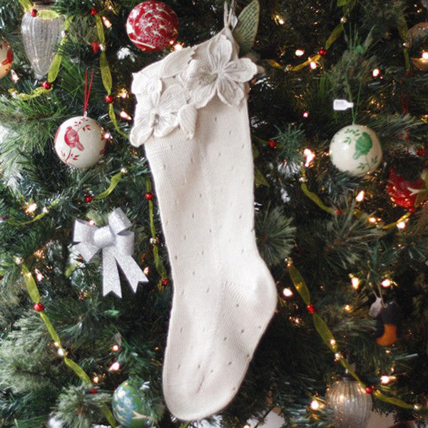 Handmade Ecru Cotton Dogwood Stocking